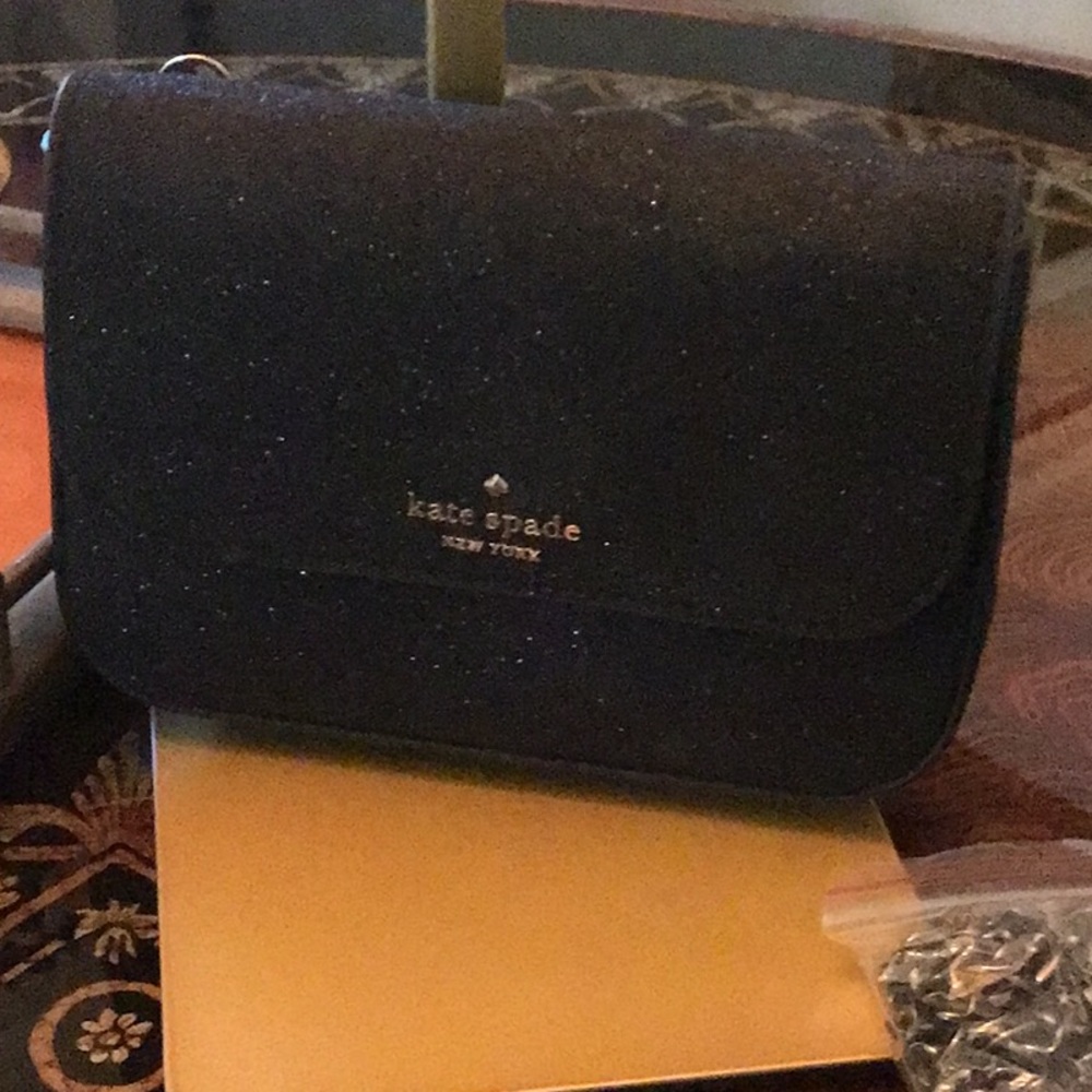 Kate Spade Black Lola Glitter Glttr Convertible Belt Bag NWOT